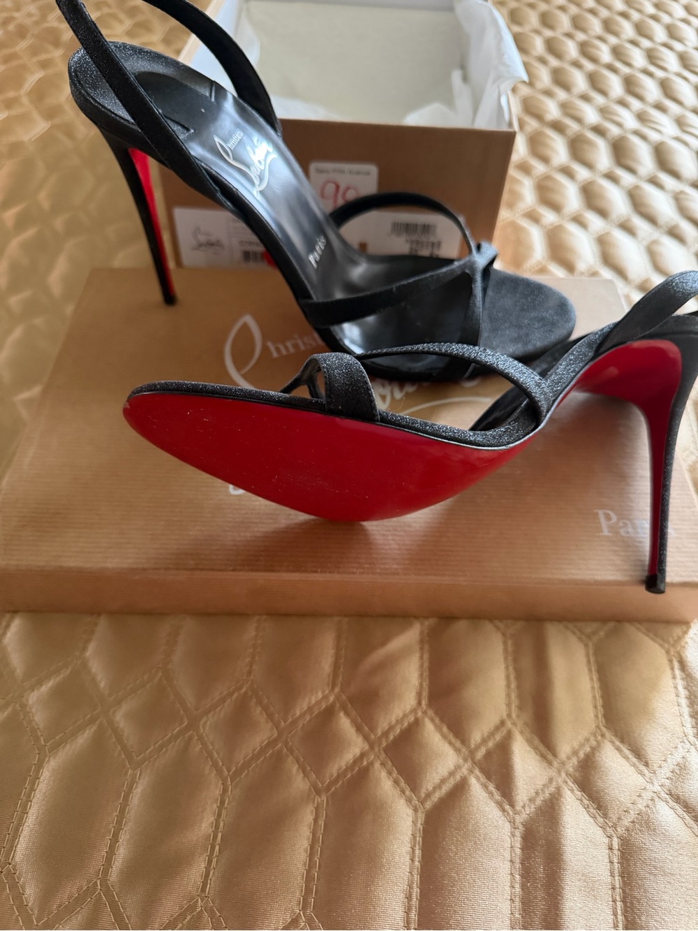 Emilie - Christian Louboutin Black Suede Slingback Sandals - Authentic